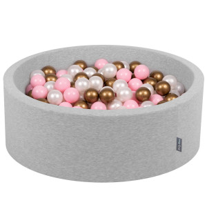 Dodatki damskie > test damska > Dodatki damskie > KiddyMoon Bällebad Bällepool mit bunten Bällen ∅ 7Cm für Babys Kinder Rund, hellgrau:puderrosa/perle/golden, 90 x 30 cm 300 Bälle