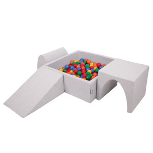 Dodatki damskie > test damska > Dodatki damskie > KiddyMoon Spielplatz aus Schaumstoff mit Quadrat Bällebad Bälle Hindernisläufen, hellgrau:gelb/grün/blau/rot/orange, Bällebad (300 Bälle) + V