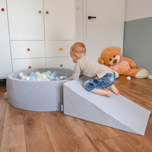 Dodatki damskie > test damska > Dodatki damskie > KiddyMoon Spielplatz aus Schaumstoff mit Bällebad und Bällen Hindernisläufen, hellgrau:perle/grau/transparent/babyblue/minze, Bällebad (200 B