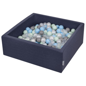Dodatki damskie > test damska > Dodatki damskie > KiddyMoon Bällebad Bällepool mit bunten Bällen ∅ 7Cm für Babys Kinder Quadrat, dunkelblau:perle/grau/transparent/babyblau/mint, 90 x 30 cm 30