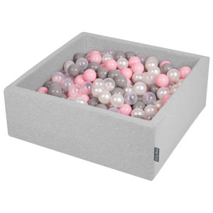 Dodatki damskie > test damska > Dodatki damskie > KiddyMoon Bällebad Bällepool mit bunten Bällen ∅ 7Cm für Babys Kinder Quadrat, hellgrau:perle/grau/transparent/rosa, 90 x 30 cm 300 Bälle