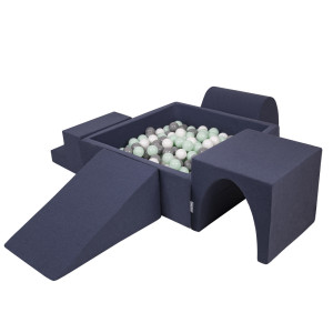 Dodatki damskie > test damska > Dodatki damskie > KiddyMoon Spielplatz aus Schaumstoff mit Quadrat Bällebad Bälle Hindernisläufen, dunkelblau:weiß/grau/minze, Bällebad (200 Bälle) + Version 3