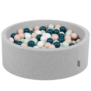 Dodatki damskie > test damska > Dodatki damskie > KiddyMoon Bällebad Bällepool mit bunten Bällen ∅ 7Cm für Babys Kinder Rund, hellgrau:dunkeltürkis/pastellbeige/weiß/minze, 90 x 30 cm 200 Bäl