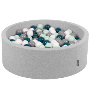Dodatki damskie > test damska > Dodatki damskie > KiddyMoon Bällebad Bällepool mit bunten Bällen ∅ 7Cm für Babys Kinder Rund, hellgrau:dunkeltürkis/grau/weiß/minze, 90 x 30 cm 200 Bälle