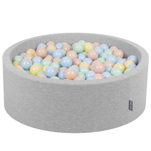 Dodatki damskie > test damska > Dodatki damskie > KiddyMoon Bällebad Bällepool mit bunten Bällen ∅ 7Cm für Babys Kinder Rund, hellgrau:pastellbeige/pastellblau/pastellgelb/minze, 90 x 30 cm 3