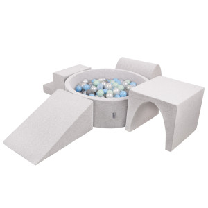 Dodatki damskie > test damska > Dodatki damskie > KiddyMoon Spielplatz aus Schaumstoff mit Bällebad und Bällen Hindernisläufen, hellgrau:perle/grau/transparent/babyblue/minze, Bällebad (200 B