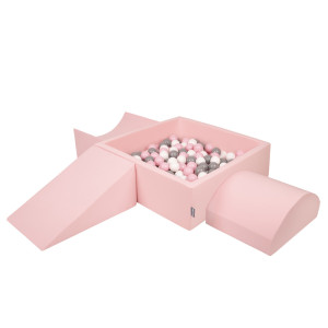 Dodatki damskie > test damska > Dodatki damskie > KiddyMoon Spielplatz aus Schaumstoff mit Quadrat Bällebad Bälle Hindernisläufen, pink:weiß/grau/puderrosa, Bällebad (300 Bälle) + Version 4