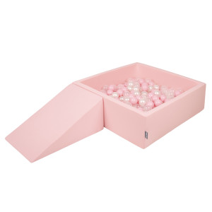 Dodatki damskie > test damska > Dodatki damskie > KiddyMoon Spielplatz aus Schaumstoff mit Quadrat Bällebad Bälle Hindernisläufen, pink:puderrosa/perle/transparent, Bällebad (200 Bälle) + Zwi