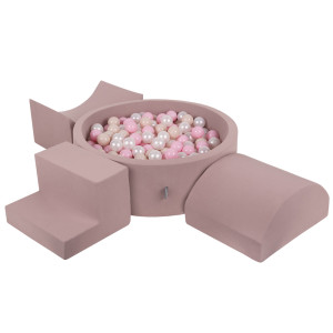 Dodatki damskie > test damska > Dodatki damskie > KiddyMoon Spielplatz aus Schaumstoff mit Bällebad und Bälle Hindernisläufen, erikafarben:pastellbeige/puderrosa/perle, Bällebad (300 Bälle) +