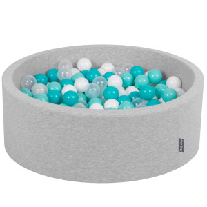 Dodatki damskie > test damska > Dodatki damskie > KiddyMoon Bällebad Bällepool mit bunten Bällen ∅ 7Cm für Babys Kinder Rund, hellgrau:helltürkis/weiß/transparent/türkis, 90 x 30 cm 200 Bälle