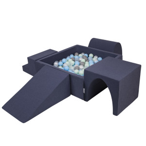 Dodatki damskie > test damska > Dodatki damskie > KiddyMoon Spielplatz aus Schaumstoff mit Quadrat Bällebad Bälle Hindernisläufen, dunkelblau:perle/grau/transparent/babyblue/minze, Bällebad (