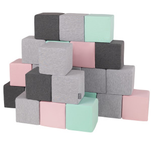 Dodatki damskie > test damska > Dodatki damskie > KiddyMoon Weiche Bausteine aus Schaumstoff für Kinder, Blöcke: hellgrau-dunkelgrau-pink-mint, 24 Stücke