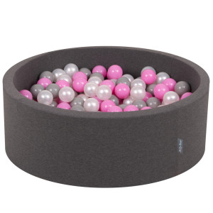 Dodatki damskie > test damska > Dodatki damskie > KiddyMoon Bällebad Bällepool mit bunten Bällen ∅ 7Cm für Babys Kinder Rund, Dunkelgrau, 90 x 30 cm 300 Bälle