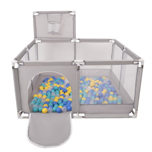 Dodatki damskie > test damska > Dodatki damskie > Laufstall mit Korb und Bällen Laufgitter für Kinder, Grau:blau/türkis/gelb/transparent, 200 Bälle