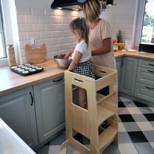Dodatki damskie > test damska > Dodatki damskie > KiddyMoon Lernturm für Kinder ab 1 Jahr, Anti-Kipp-Schutz, 3-fach höhenverstellbar, Schutzbügel, Montessori Küchenhelfer, Natürlich, 91,5x39,