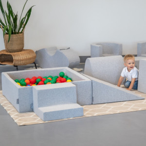 Dodatki damskie > test damska > Dodatki damskie > KiddyMoon Spielplatz aus Schaumstoff mit Quadrat Bällebad Bälle Hindernisläufen, hellgrau:gelb/grün/blau/rot/orange, Bällebad (200 Bälle) + V