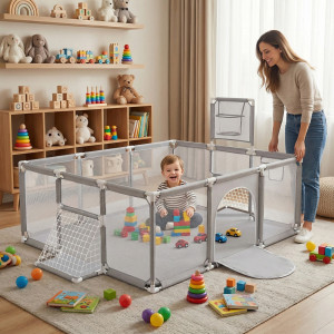 Dodatki damskie > test damska > Dodatki damskie > Laufstall Baby Großer Spielplatz mit Bällen Laufgitter für Kinder, Grau, Ohne Bälle