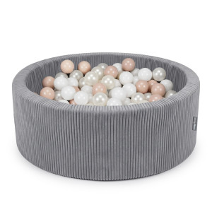 Dodatki damskie > test damska > Dodatki damskie > KiddyMoon Bällebad für Kinder aus Schaumstoff, weicher Rippbezug, abnehmbarer Bezug, waschbar, Dunkelgrau: Pastellbeige/Weiß/Perle, 90 x 30 c