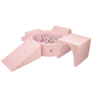 Dodatki damskie > test damska > Dodatki damskie > KiddyMoon Spielplatz aus Schaumstoff mit Bällebad und Bällen Hindernisläufen, pink:pastellbeige/puderrosa/perle, Bällebad (200 Bälle) + Versi
