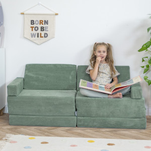Dodatki damskie > test damska > Dodatki damskie > KiddyMoon Kindersofa aus Schaumstoff, Spielsofa für Kinder, Kindersessel, Sofa fürs Kinderzimmer, Kindercouch, Faltmatratze, grün, Kindersofa