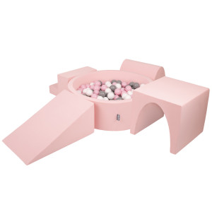 Dodatki damskie > test damska > Dodatki damskie > KiddyMoon Spielplatz aus Schaumstoff mit Bällebad und Bällen Hindernisläufen, pink:weiß/grau/puderrosa, Bällebad (200 Bälle) + Version 3