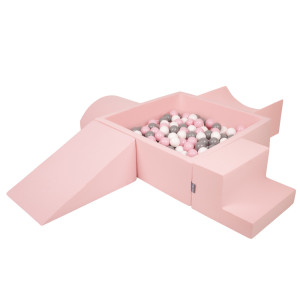 Dodatki damskie > test damska > Dodatki damskie > KiddyMoon Spielplatz aus Schaumstoff mit Quadrat Bällebad Bälle Hindernisläufen, pink:weiß/grau/puderrosa, Bällebad (300 Bälle) + Version 5