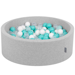 Dodatki damskie > test damska > Dodatki damskie > KiddyMoon Bällebad Bällepool mit bunten Bällen ∅ 7Cm für Babys Kinder Rund, hellgrau:helltürkis/weiß/transparent, 90 x 30 cm 300 Bälle