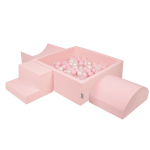 Dodatki damskie > test damska > Dodatki damskie > KiddyMoon Spielplatz aus Schaumstoff mit Quadrat Bällebad Bälle Hindernisläufen, pink:puderrosa/perle/transparent, Bällebad (300 Bälle) + Ver