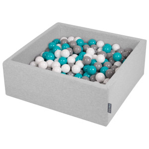 Dodatki damskie > test damska > Dodatki damskie > KiddyMoon Bällebad Bällepool mit bunten Bällen ∅ 7Cm für Babys Kinder Quadrat, hellgrau:grau/weiß/türkis, 90 x 30 cm 300 Bälle