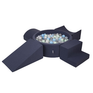 Dodatki damskie > test damska > Dodatki damskie > KiddyMoon Spielplatz aus Schaumstoff mit Bällebad und Bällen Hindernisläufen, dunkelblau:perle/grau/transparent/babyblue/minze, Bällebad (300