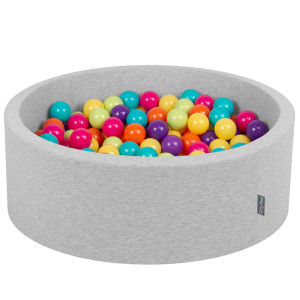 Dodatki damskie > test damska > Dodatki damskie > KiddyMoon Bällebad Bällepool mit bunten Bällen ∅ 7Cm für Babys Kinder Rund, hellgrau:hellgrün/gelb/türkis/orange/pink/violett, 90 x 30 cm 300