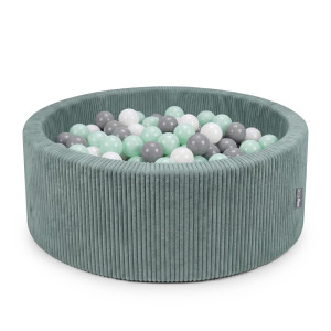 Dodatki damskie > test damska > Dodatki damskie > KiddyMoon Bällebad für Kinder aus Schaumstoff, weicher Rippbezug, abnehmbarer Bezug, waschbar, Grün: Weiß/Grau/Minze, 90 x 30 cm 200 Bälle