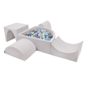 Dodatki damskie > test damska > Dodatki damskie > KiddyMoon Spielplatz Schaumstoff mit Viertel Eckig Bällebad Bälle Hindernisläufe, hellgrau:perle/grau/transparent/babyblue/minze, Bällebad (3