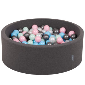 Dodatki damskie > test damska > Dodatki damskie > KiddyMoon Bällebad Bällepool mit bunten Bällen ∅ 7Cm für Babys Kinder Rund, Dunkelgrau, 90 x 30 cm 300 Bälle