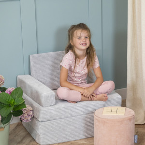 Dodatki damskie > test damska > Dodatki damskie > KiddyMoon Kindersessel aus Schaumstoff Sessel für Kinder Kinderzimmer Faltmatratze Relaxsessel Kuschelsessel, hellgrau, Kindersofa mit Kissen