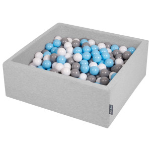 Dodatki damskie > test damska > Dodatki damskie > KiddyMoon Bällebad Bällepool mit bunten Bällen ∅ 7Cm für Babys Kinder Quadrat, hellgrau:grau/weiß/babyblau, 90x30cm/200 Bälle