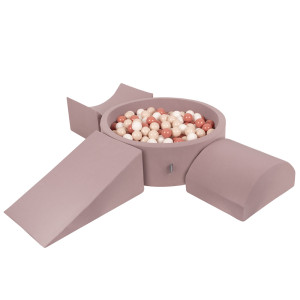 Dodatki damskie > test damska > Dodatki damskie > KiddyMoon Spielplatz aus Schaumstoff mit Bällebad und Bällen Hindernisläufen, erikafarben:pastellbeige/lachsfarben/weiß, Bällebad (200 Bälle)