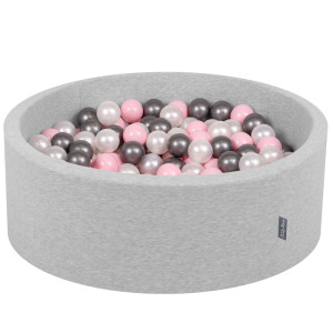 Dodatki damskie > test damska > Dodatki damskie > KiddyMoon Bällebad Bällepool mit bunten Bällen ∅ 7Cm für Babys Kinder Rund, hellgrau:perle/rosa/silbern, 90 x 30 cm 300 Bälle
