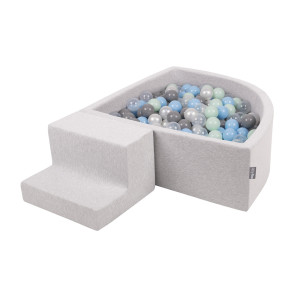 Dodatki damskie > test damska > Dodatki damskie > KiddyMoon Spielplatz Schaumstoff mit Viertel Eckig Bällebad Bälle Hindernisläufe, hellgrau:perle/grau/transparent/babyblue/minze, Bällebad (1
