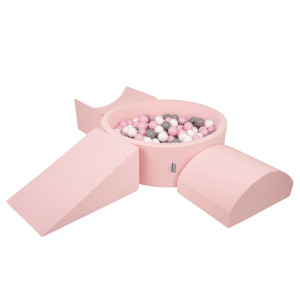 Dodatki damskie > test damska > Dodatki damskie > KiddyMoon Spielplatz aus Schaumstoff mit Bällebad und Bällen Hindernisläufen, pink:weiß/grau/puderrosa, Bällebad (200 Bälle) + Version 4