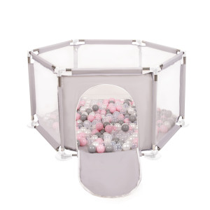 Dodatki damskie > test damska > Dodatki damskie > Sechseckiger Laufstall mit Bällen Laufgitter für Kinder, Grau:perle/grau/transparent/puderrosa, 200 Bälle