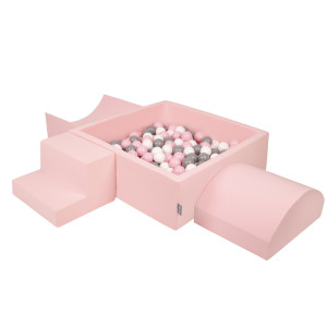 Dodatki damskie > test damska > Dodatki damskie > KiddyMoon Spielplatz aus Schaumstoff mit Quadrat Bällebad Bälle Hindernisläufen, pink:weiß/grau/puderrosa, Bällebad (300 Bälle) + Version 6