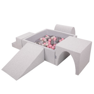 Dodatki damskie > test damska > Dodatki damskie > KiddyMoon Spielplatz aus Schaumstoff mit Quadrat Bällebad Bälle Hindernisläufen, hellgrau:perle/grau/transparent/puderrosa, Bällebad (200 Bäl