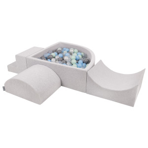 Dodatki damskie > test damska > Dodatki damskie > KiddyMoon Spielplatz Schaumstoff mit Viertel Eckig Bällebad Bälle Hindernisläufe, hellgrau:perle/grau/transparent/babyblue/minze, Bällebad (3