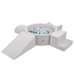 Dodatki damskie > test damska > Dodatki damskie > KiddyMoon Spielplatz aus Schaumstoff mit Bällebad und Bällen Hindernisläufen, hellgrau:perle/grau/transparent/babyblue/minze, Bällebad (300 B