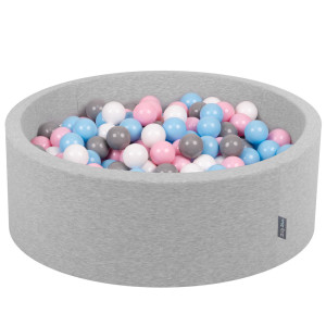 Dodatki damskie > test damska > Dodatki damskie > KiddyMoon Bällebad Bällepool mit bunten Bällen ∅ 7Cm für Babys Kinder Rund, hellgrau:weiß/grau/babyblau/puderrosa, 90 x 30 cm 300 Bälle