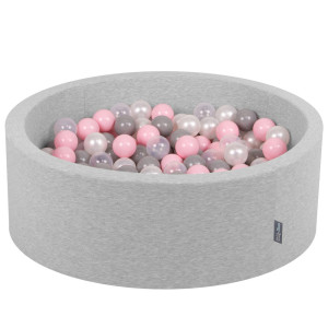 Dodatki damskie > test damska > Dodatki damskie > KiddyMoon Bällebad Bällepool mit bunten Bällen ∅ 7Cm für Babys Kinder Rund, hellgrau:perle/grau/transparent/rosa, 90 x 30 cm 200 Bälle