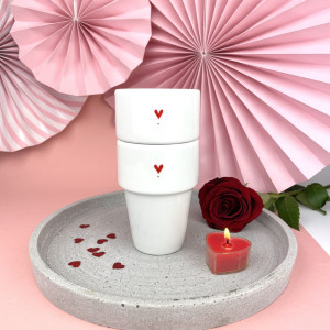 Zestaw kubków bez ucha z czerwonym sercem- Kika Handmade