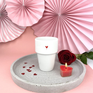 Kubek bez ucha z czerwonym sercem- Kika Handmade