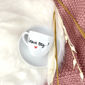 Filiżanka espresso z napisem - "Kawa czy ... ?"- Kika Handmade